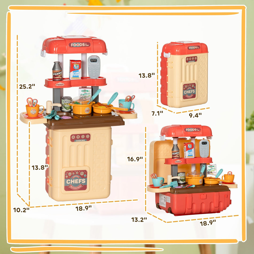 Qaba 3 in 1 Kids Kitchen Playset, Foldable Play Kitchen Set Converted into Travel Luggage, 36Pcs Play Kitchen Accessories, Pretend Play Toys for Toddlers 3 - 6 Years Old, Multicolor - Tenko Co., Ltd.