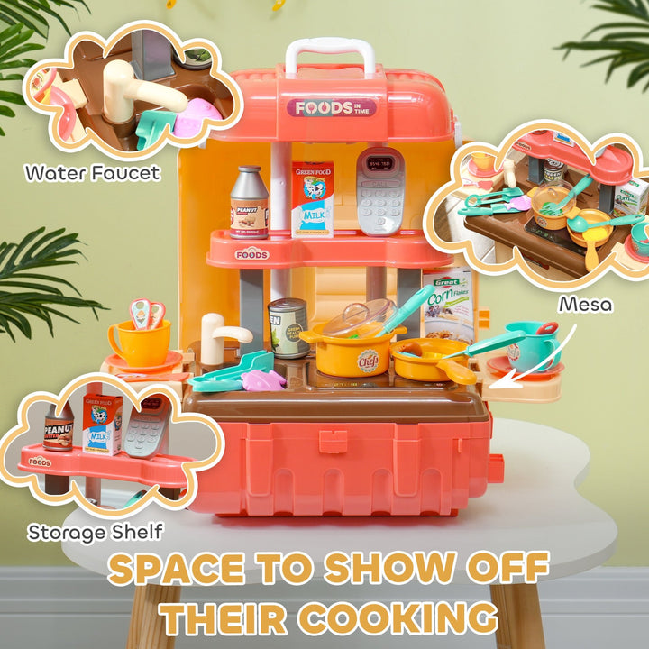 Qaba 3 in 1 Kids Kitchen Playset, Foldable Play Kitchen Set Converted into Travel Luggage, 36Pcs Play Kitchen Accessories, Pretend Play Toys for Toddlers 3 - 6 Years Old, Multicolor - Tenko Co., Ltd.