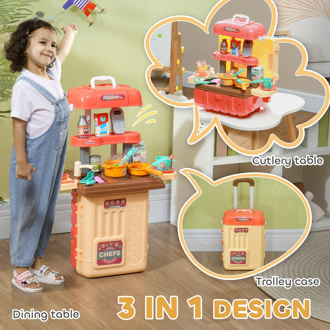 Qaba 3 in 1 Kids Kitchen Playset, Foldable Play Kitchen Set Converted into Travel Luggage, 36Pcs Play Kitchen Accessories, Pretend Play Toys for Toddlers 3 - 6 Years Old, Multicolor - Tenko Co., Ltd.