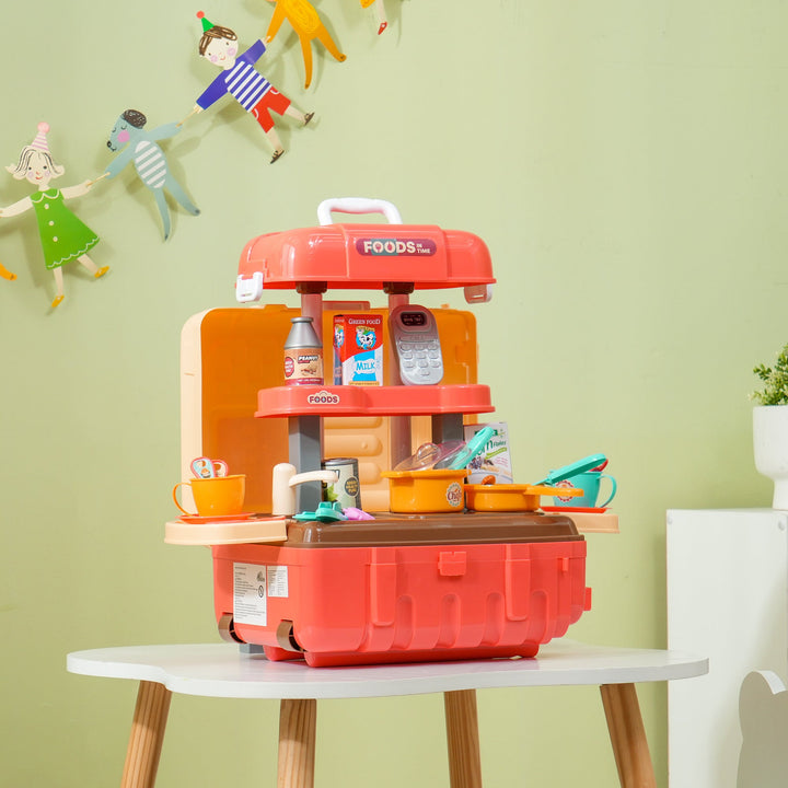 Qaba 3 in 1 Kids Kitchen Playset, Foldable Play Kitchen Set Converted into Travel Luggage, 36Pcs Play Kitchen Accessories, Pretend Play Toys for Toddlers 3 - 6 Years Old, Multicolor - Tenko Co., Ltd.