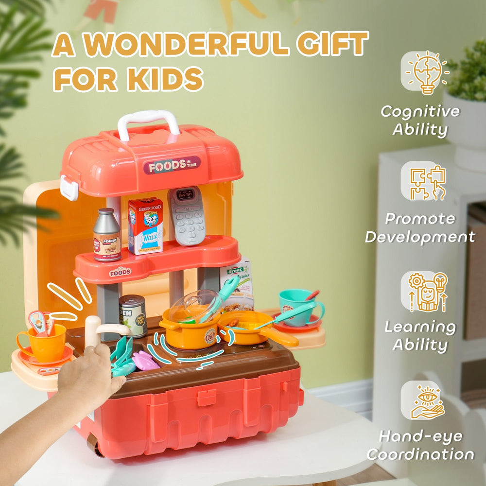 Qaba 3 in 1 Kids Kitchen Playset, Foldable Play Kitchen Set Converted into Travel Luggage, 36Pcs Play Kitchen Accessories, Pretend Play Toys for Toddlers 3 - 6 Years Old, Multicolor - Tenko Co., Ltd.