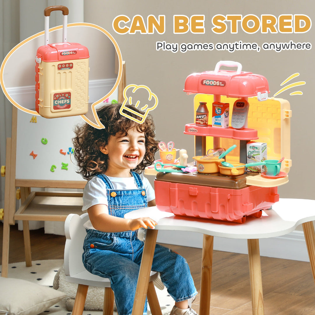 Qaba 3 in 1 Kids Kitchen Playset, Foldable Play Kitchen Set Converted into Travel Luggage, 36Pcs Play Kitchen Accessories, Pretend Play Toys for Toddlers 3 - 6 Years Old, Multicolor - Tenko Co., Ltd.