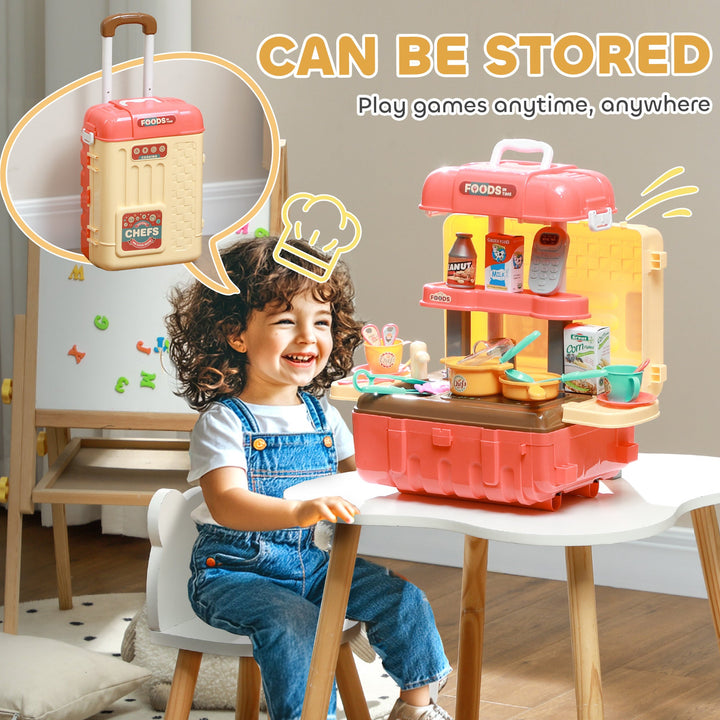 Qaba 3 in 1 Kids Kitchen Playset, Foldable Play Kitchen Set Converted into Travel Luggage, 36Pcs Play Kitchen Accessories, Pretend Play Toys for Toddlers 3 - 6 Years Old, Multicolor - Tenko Co., Ltd.