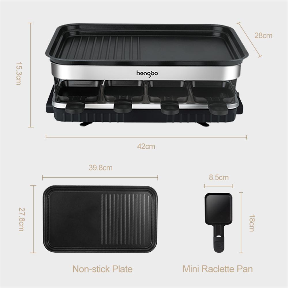 Raclette Grill 8 People Grill Plate Non - stick Coated, Raclette with 8 Mini Raclette Pans, Infinitely Adjustable Temperature, 1500W - Tenko Co., Ltd.