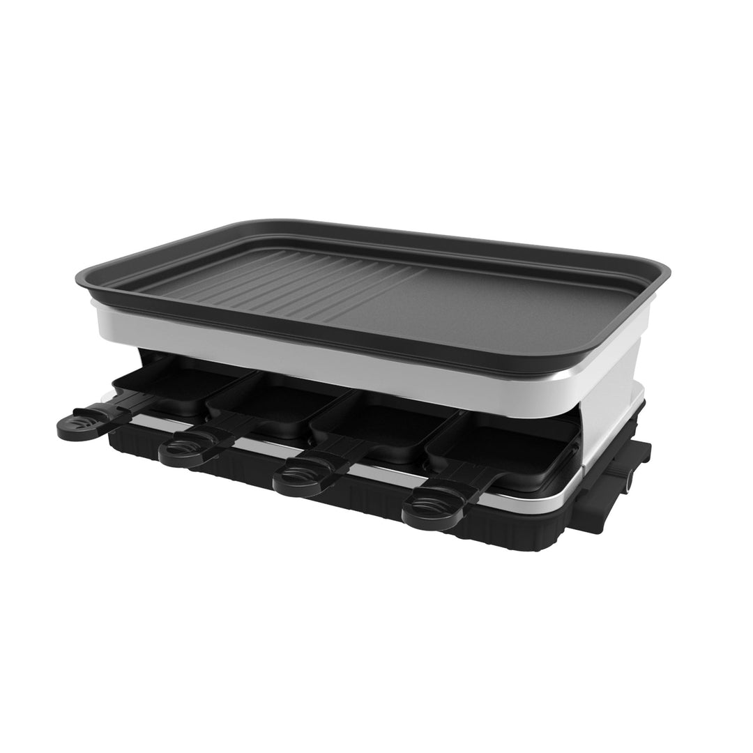Raclette Grill 8 People Grill Plate Non - stick Coated, Raclette with 8 Mini Raclette Pans, Infinitely Adjustable Temperature, 1500W - Tenko Co., Ltd.