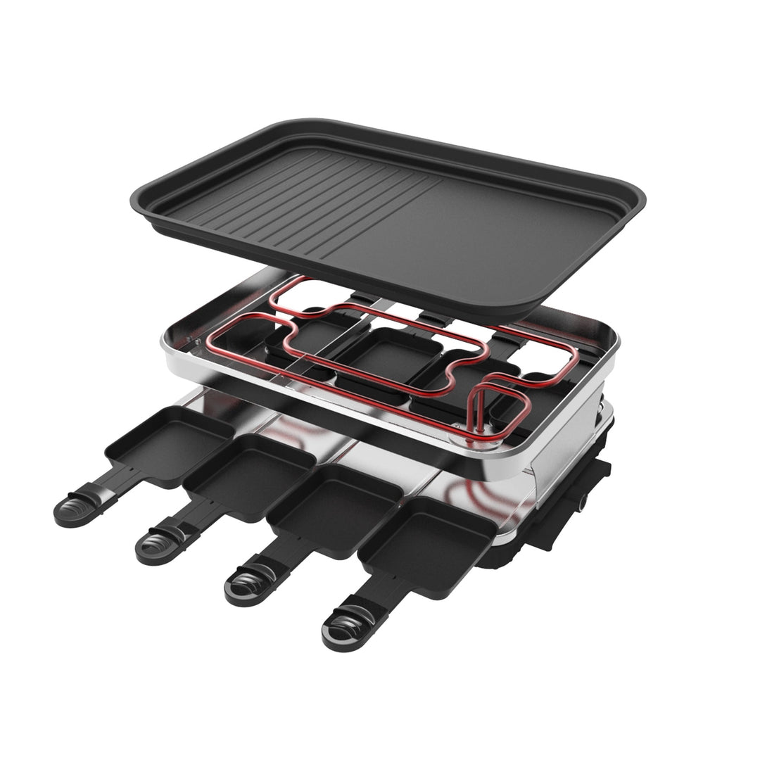 Raclette Grill 8 People Grill Plate Non - stick Coated, Raclette with 8 Mini Raclette Pans, Infinitely Adjustable Temperature, 1500W - Tenko Co., Ltd.