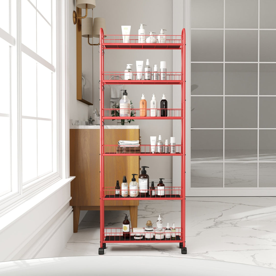 Red 6 - Tier Rolling Cart Gap Kitchen Slim Slide Out Storage Tower Rack with Wheels,6 Baskets,Kitchen,Bathroom Laundry Narrow Piaces Utility cart - Tenko Co., Ltd.