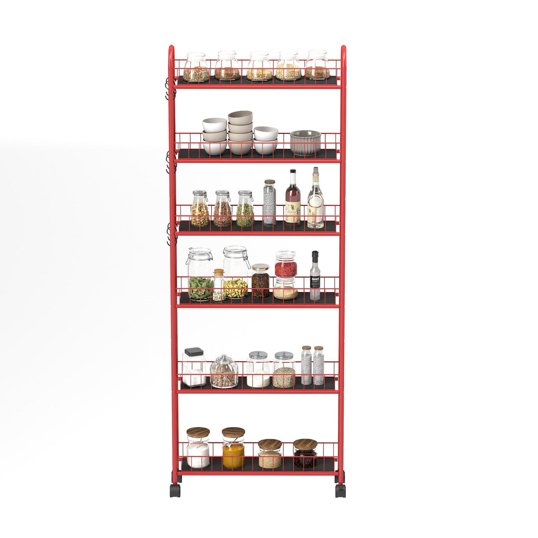 Red 6 - Tier Rolling Cart Gap Kitchen Slim Slide Out Storage Tower Rack with Wheels,6 Baskets,Kitchen,Bathroom Laundry Narrow Piaces Utility cart - Tenko Co., Ltd.