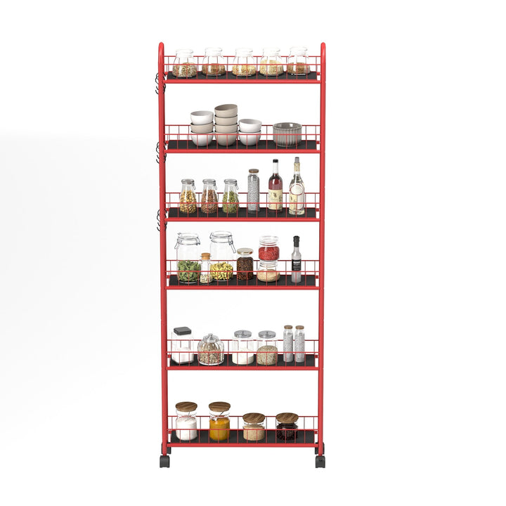 Red 6 - Tier Rolling Cart Gap Kitchen Slim Slide Out Storage Tower Rack with Wheels,6 Baskets,Kitchen,Bathroom Laundry Narrow Piaces Utility cart - Tenko Co., Ltd.