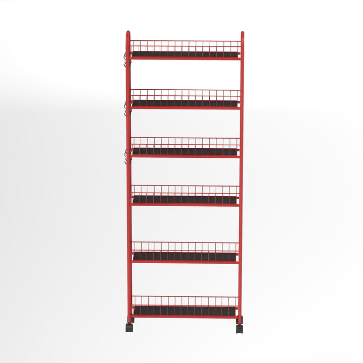 Red 6 - Tier Rolling Cart Gap Kitchen Slim Slide Out Storage Tower Rack with Wheels,6 Baskets,Kitchen,Bathroom Laundry Narrow Piaces Utility cart - Tenko Co., Ltd.