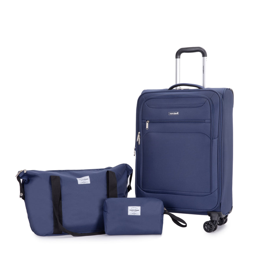 Softshell Suitcase Spinner Wheels Terylene Polyester Luggage Set with Carry On, Travelbag, and Toiletry Bag in Blue - Tenko Co., Ltd.