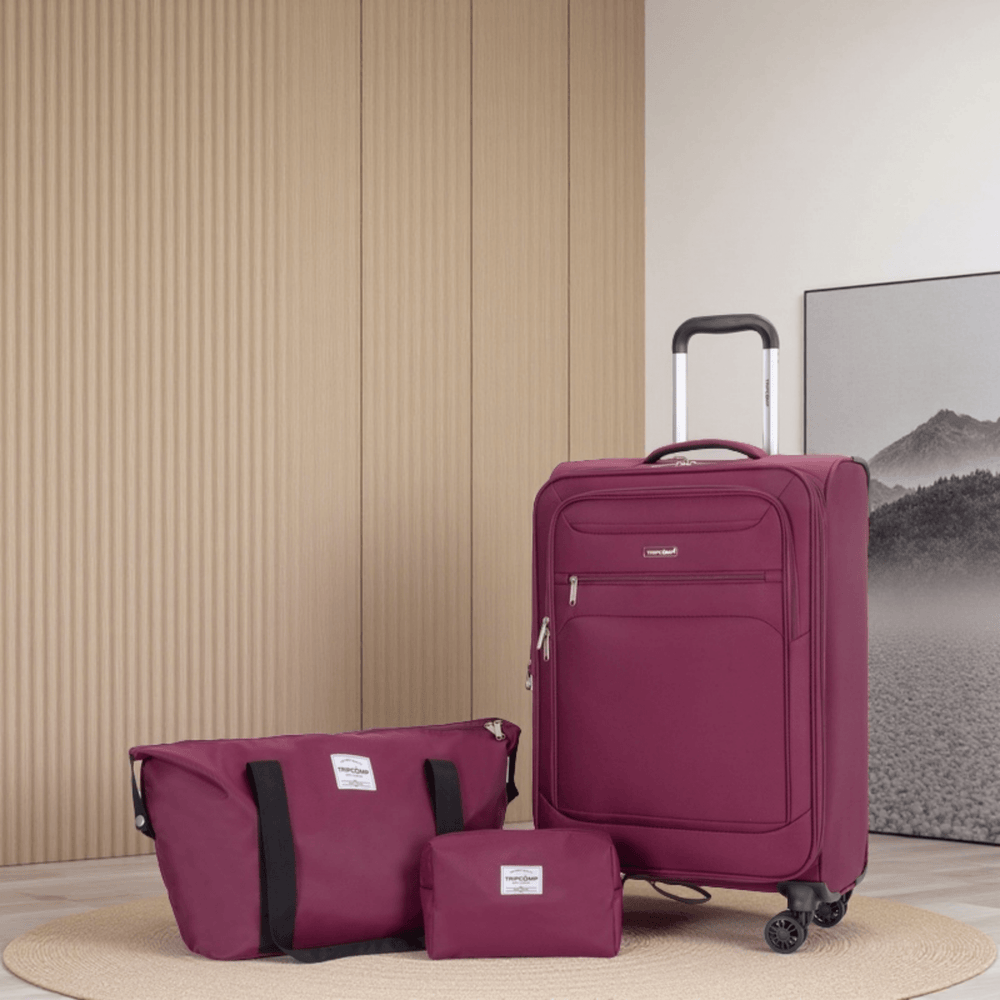 Softshell Suitcase Spinner Wheels Terylene Polyester Luggage Sets Carry On Suitcase Lightweight Durable WINE RED - Tenko Co., Ltd.