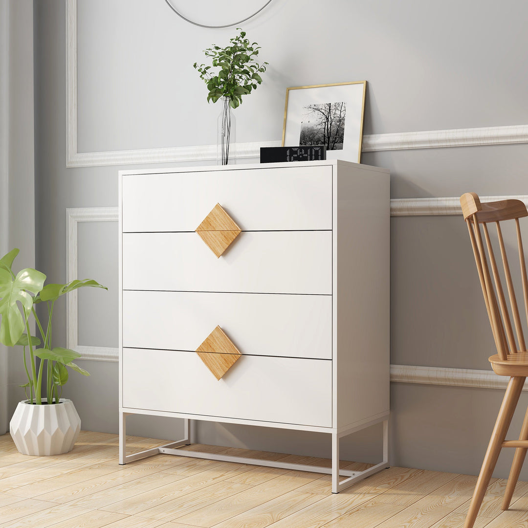Solid wood special shape square handle design with 4 drawers bedroom furniture dressers - Tenko Co., Ltd.