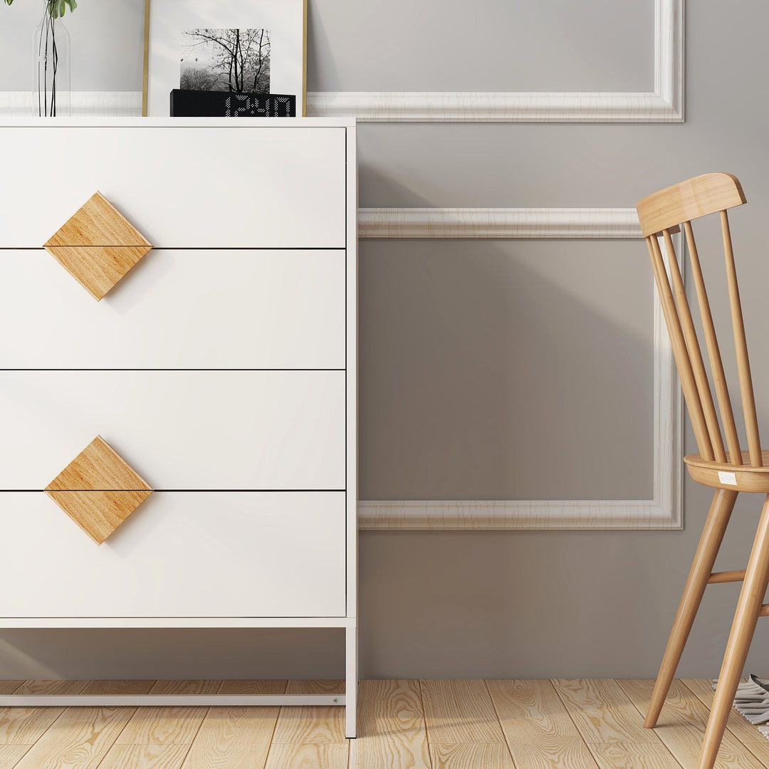 Solid wood special shape square handle design with 4 drawers bedroom furniture dressers - Tenko Co., Ltd.