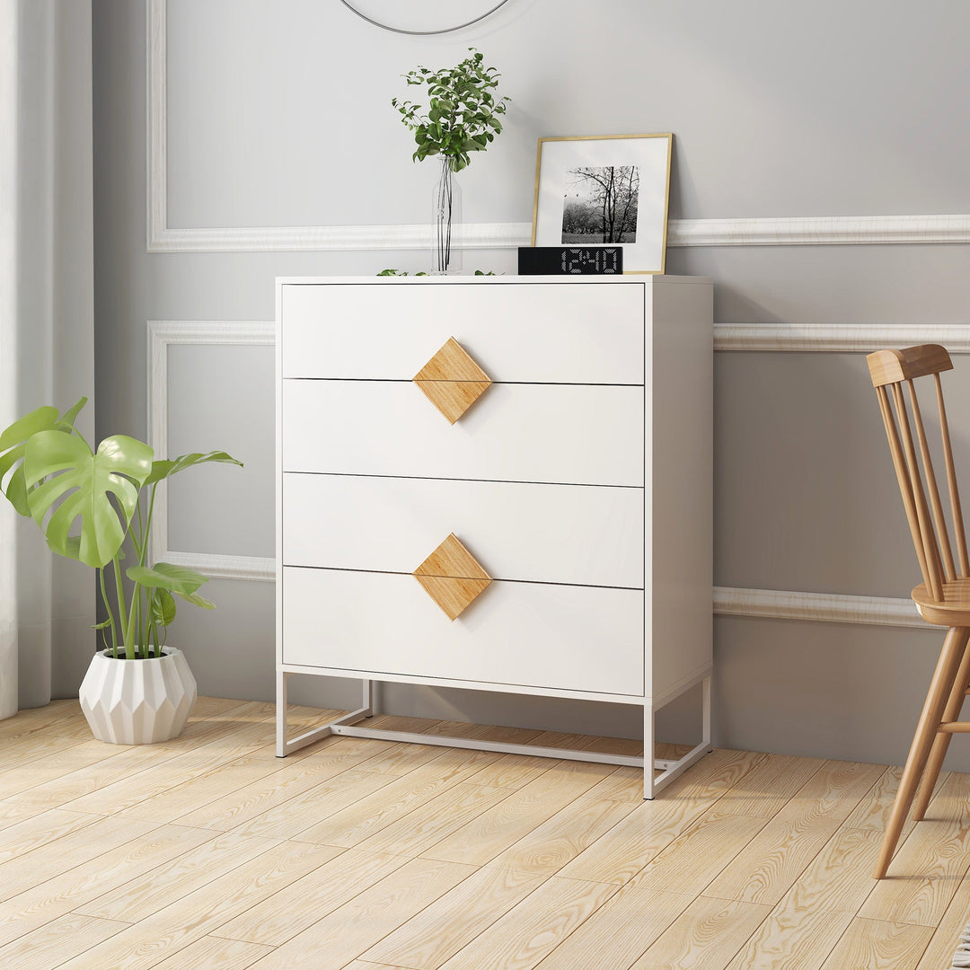 Solid wood special shape square handle design with 4 drawers bedroom furniture dressers - Tenko Co., Ltd.