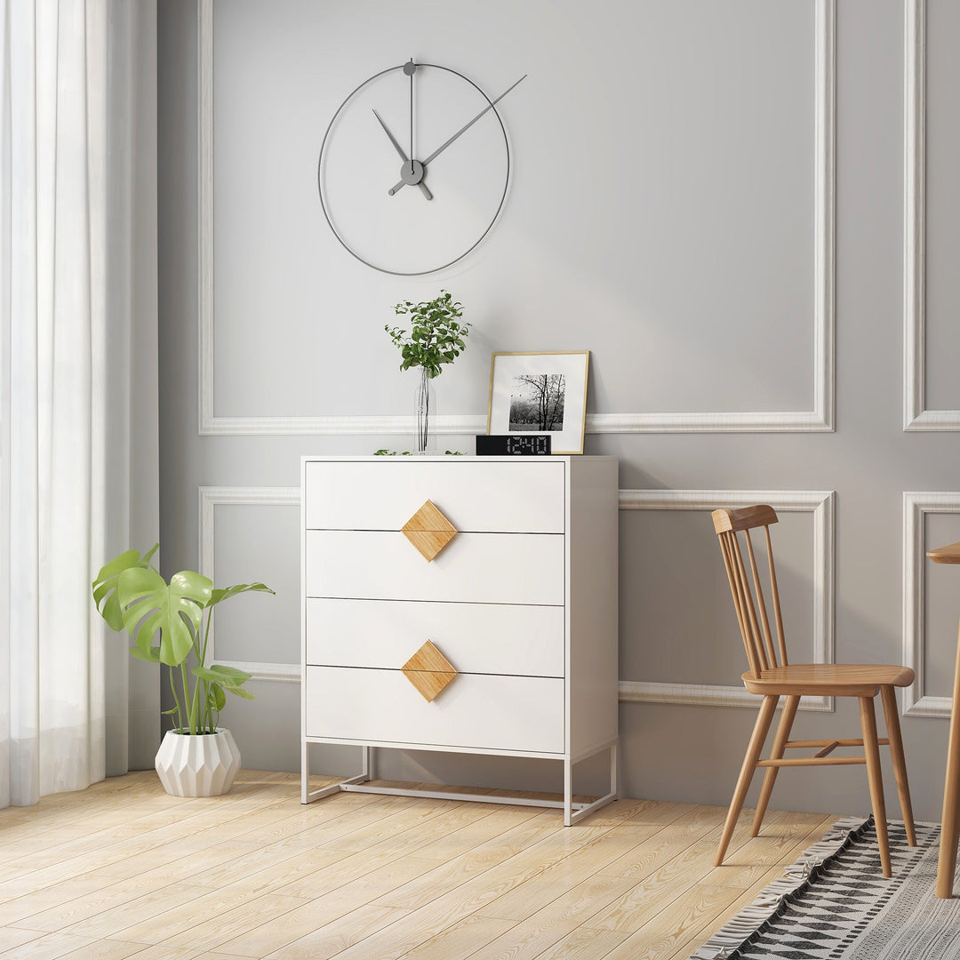 Solid wood special shape square handle design with 4 drawers bedroom furniture dressers - Tenko Co., Ltd.