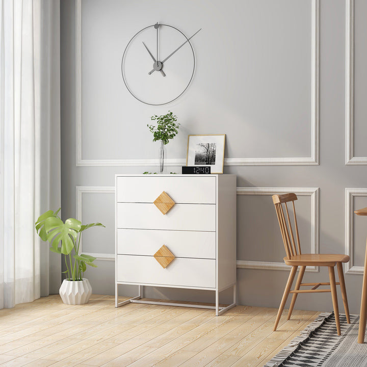 Solid wood special shape square handle design with 4 drawers bedroom furniture dressers - Tenko Co., Ltd.