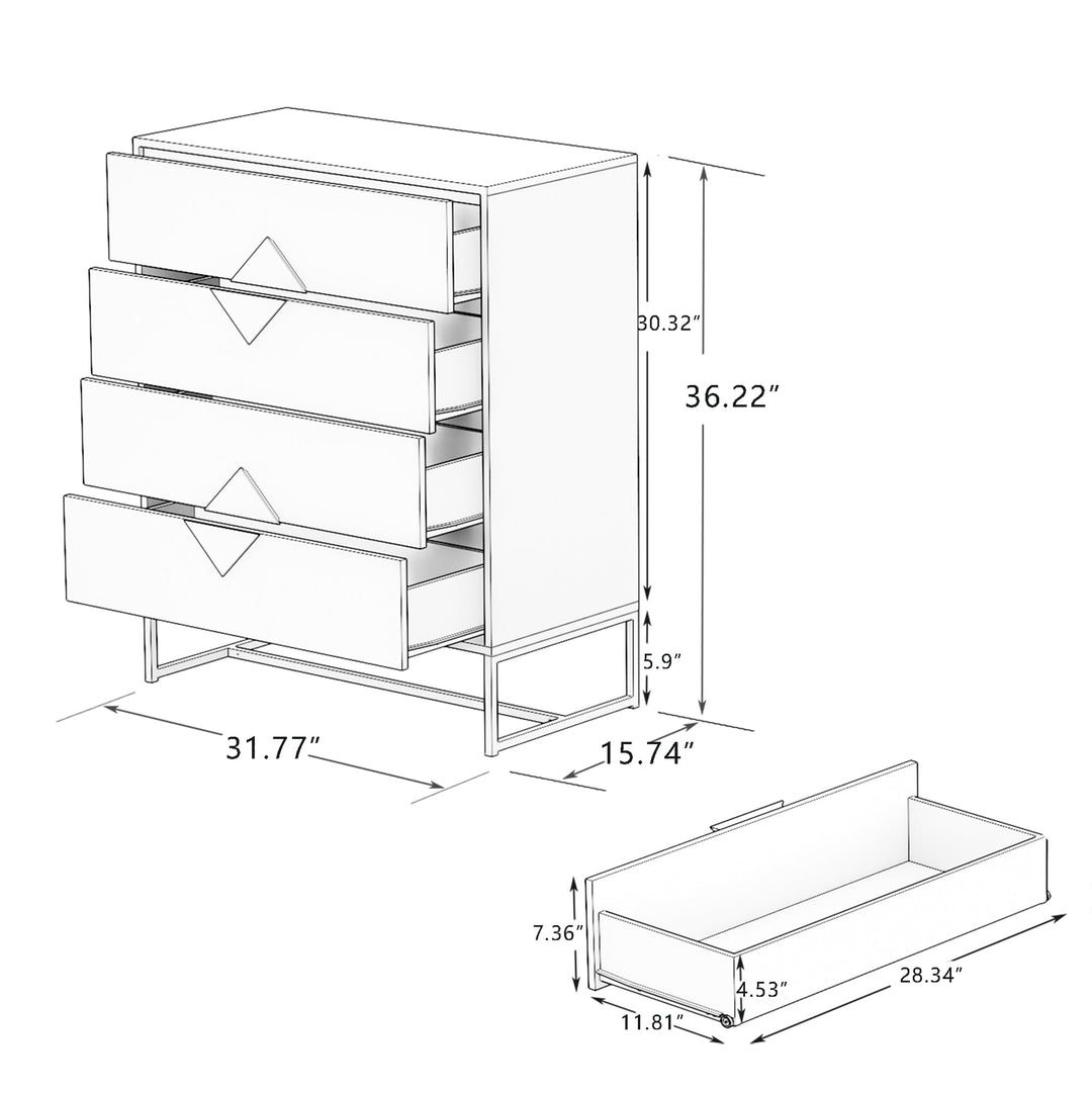 Solid wood special shape square handle design with 4 drawers bedroom furniture dressers - Tenko Co., Ltd.