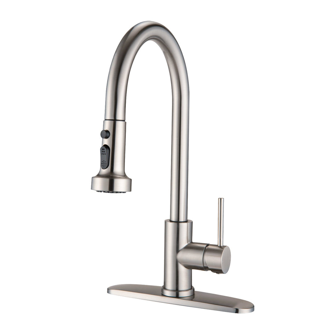 Stainless Steel Pull Down Kitchen Faucet with Soap Dispenser Brushed Nickel - Tenko Co., Ltd.