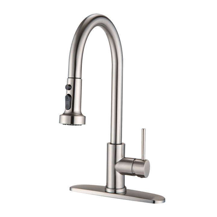 Stainless Steel Pull Down Kitchen Faucet with Soap Dispenser Brushed Nickel - Tenko Co., Ltd.