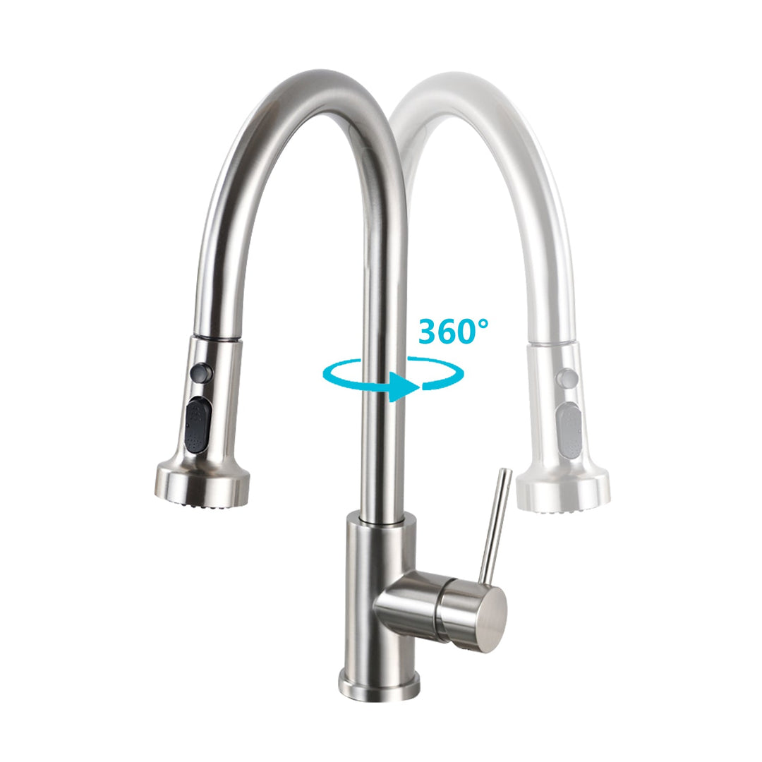 Stainless Steel Pull Down Kitchen Faucet with Soap Dispenser Brushed Nickel - Tenko Co., Ltd.
