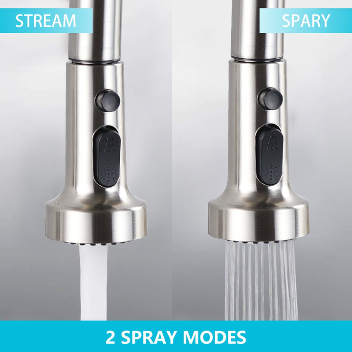 Stainless Steel Pull Down Kitchen Faucet with Soap Dispenser Brushed Nickel - Tenko Co., Ltd.