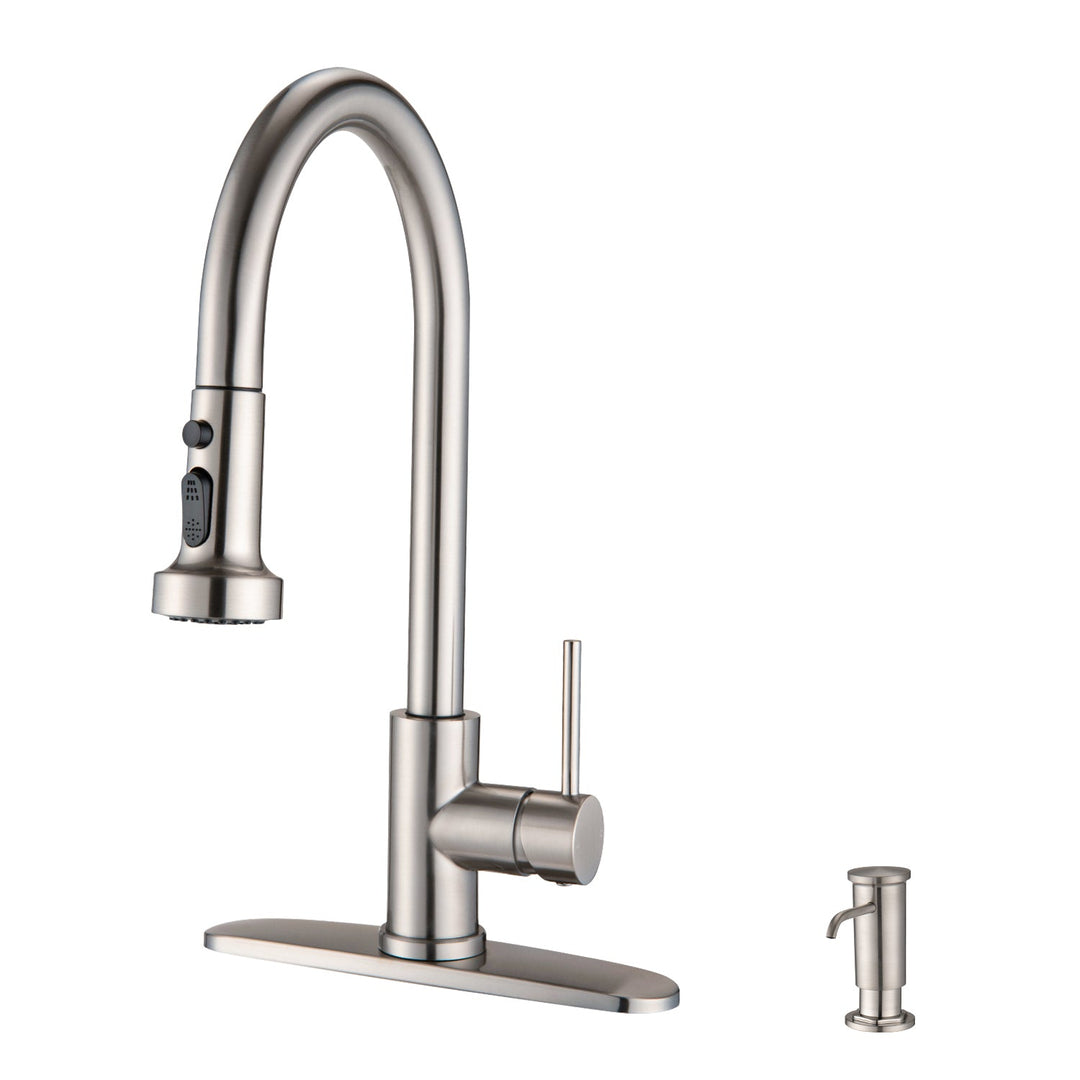 Stainless Steel Pull Down Kitchen Faucet with Soap Dispenser Brushed Nickel - Tenko Co., Ltd.