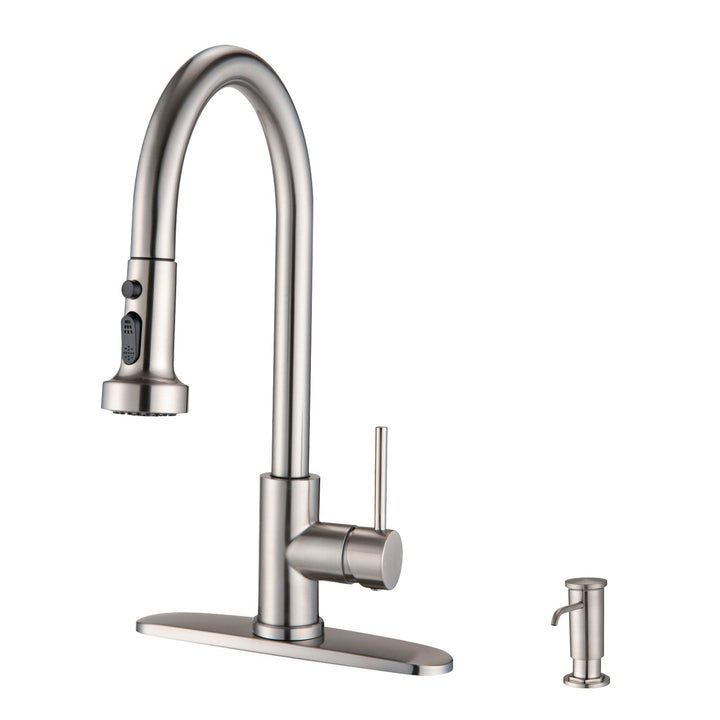 Stainless Steel Pull Down Kitchen Faucet with Soap Dispenser Brushed Nickel - Tenko Co., Ltd.