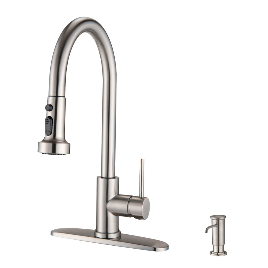 Stainless Steel Pull Down Kitchen Faucet with Soap Dispenser Brushed Nickel - Tenko Co., Ltd.