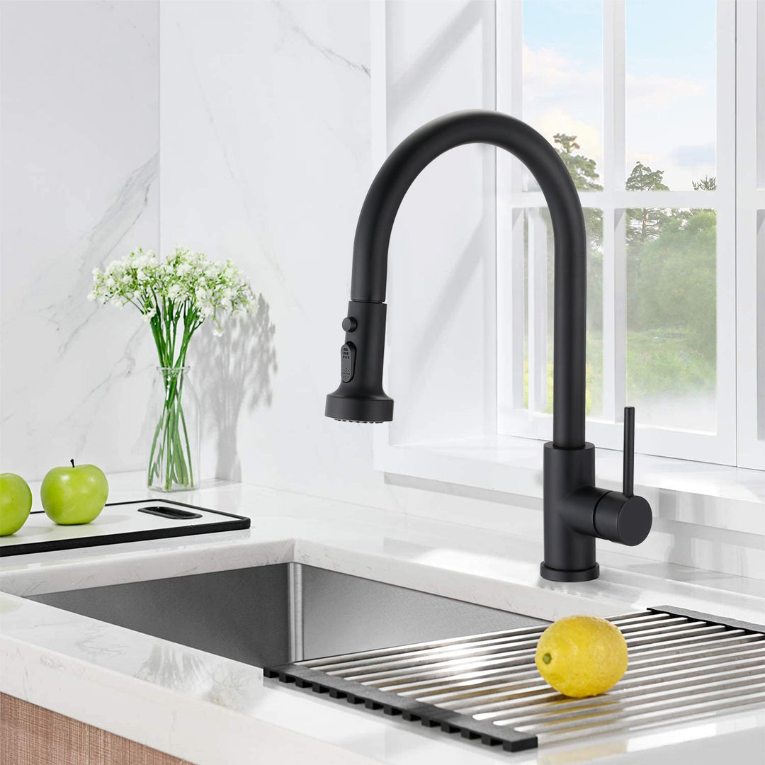 Stainless Steel Pull Down Kitchen Faucet with Soap Dispenser Matte Black - Tenko Co., Ltd.