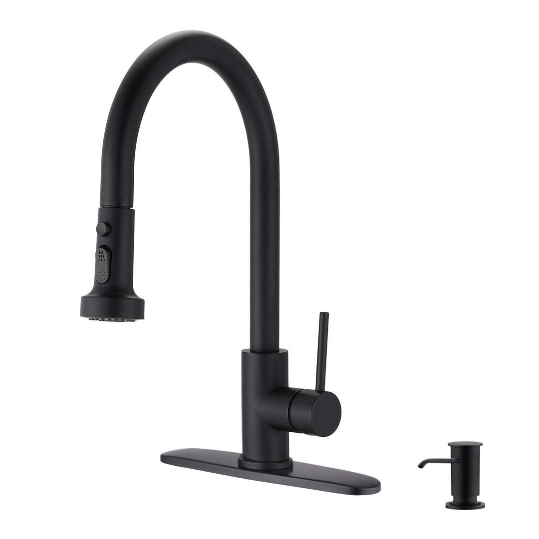 Stainless Steel Pull Down Kitchen Faucet with Soap Dispenser Matte Black - Tenko Co., Ltd.