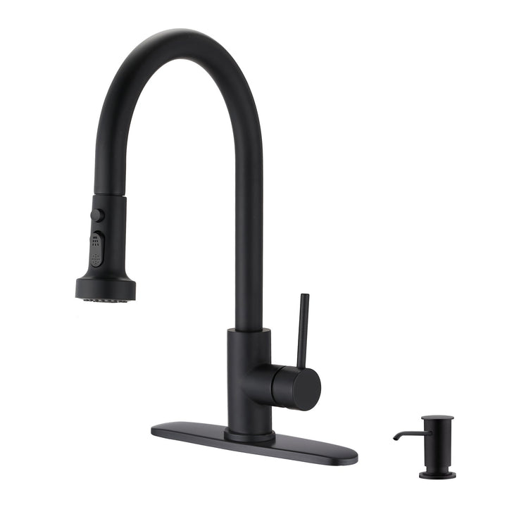 Stainless Steel Pull Down Kitchen Faucet with Soap Dispenser Matte Black - Tenko Co., Ltd.
