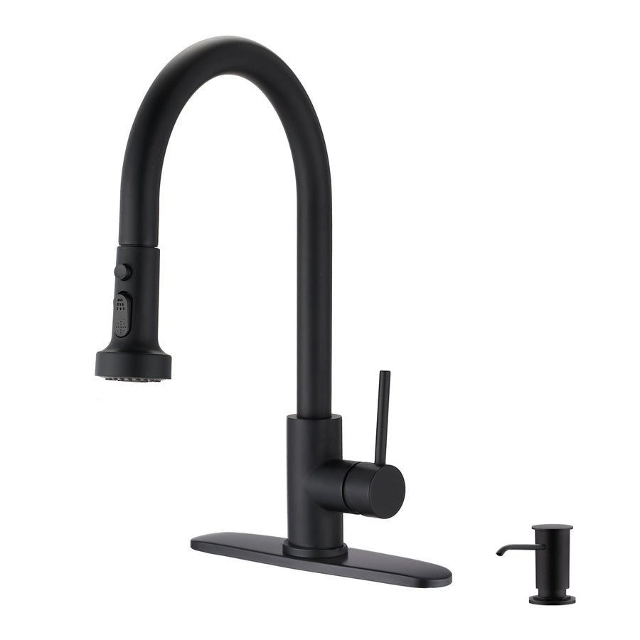 Stainless Steel Pull Down Kitchen Faucet with Soap Dispenser Matte Black - Tenko Co., Ltd.