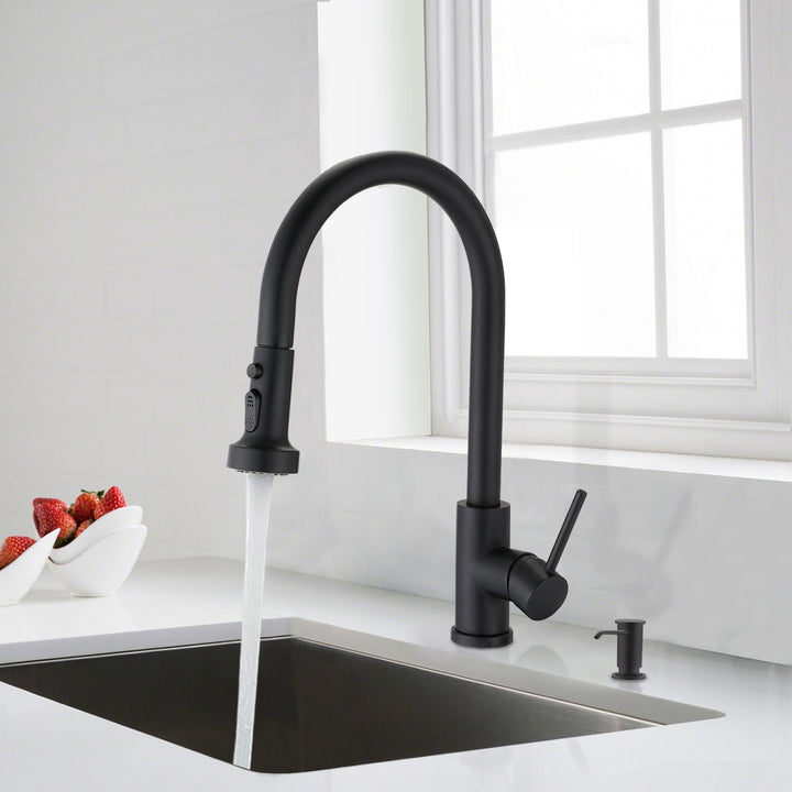 Stainless Steel Pull Down Kitchen Faucet with Soap Dispenser Matte Black - Tenko Co., Ltd.