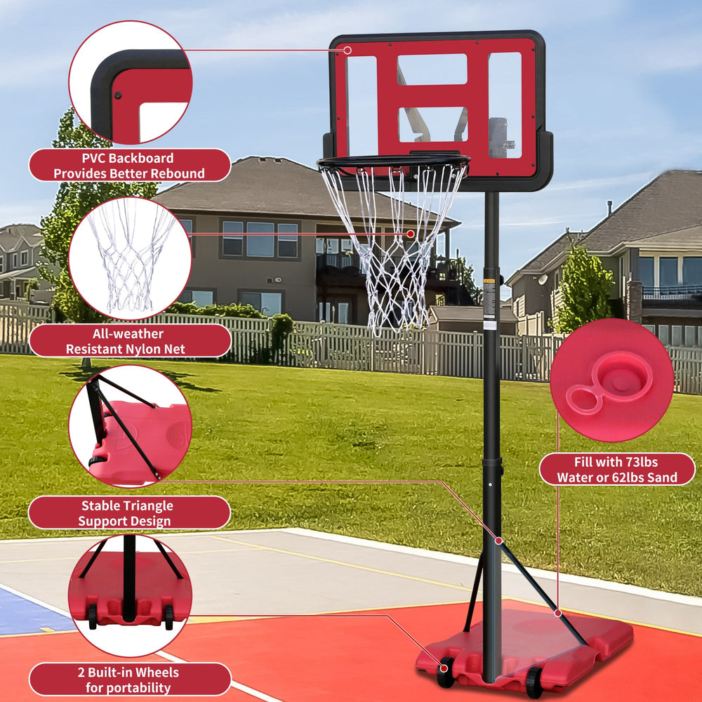 Use for Outdoor Height Adjustable 4.8 to 7.7ft Basketball Hoop 28 Inch Backboard Portable Basketball Goal System with Stable Base and Wheels - Tenko Co., Ltd.