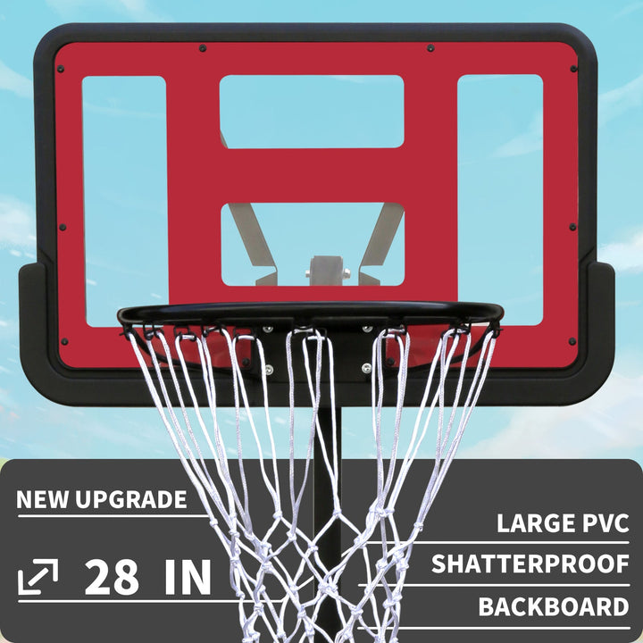 Use for Outdoor Height Adjustable 4.8 to 7.7ft Basketball Hoop 28 Inch Backboard Portable Basketball Goal System with Stable Base and Wheels - Tenko Co., Ltd.
