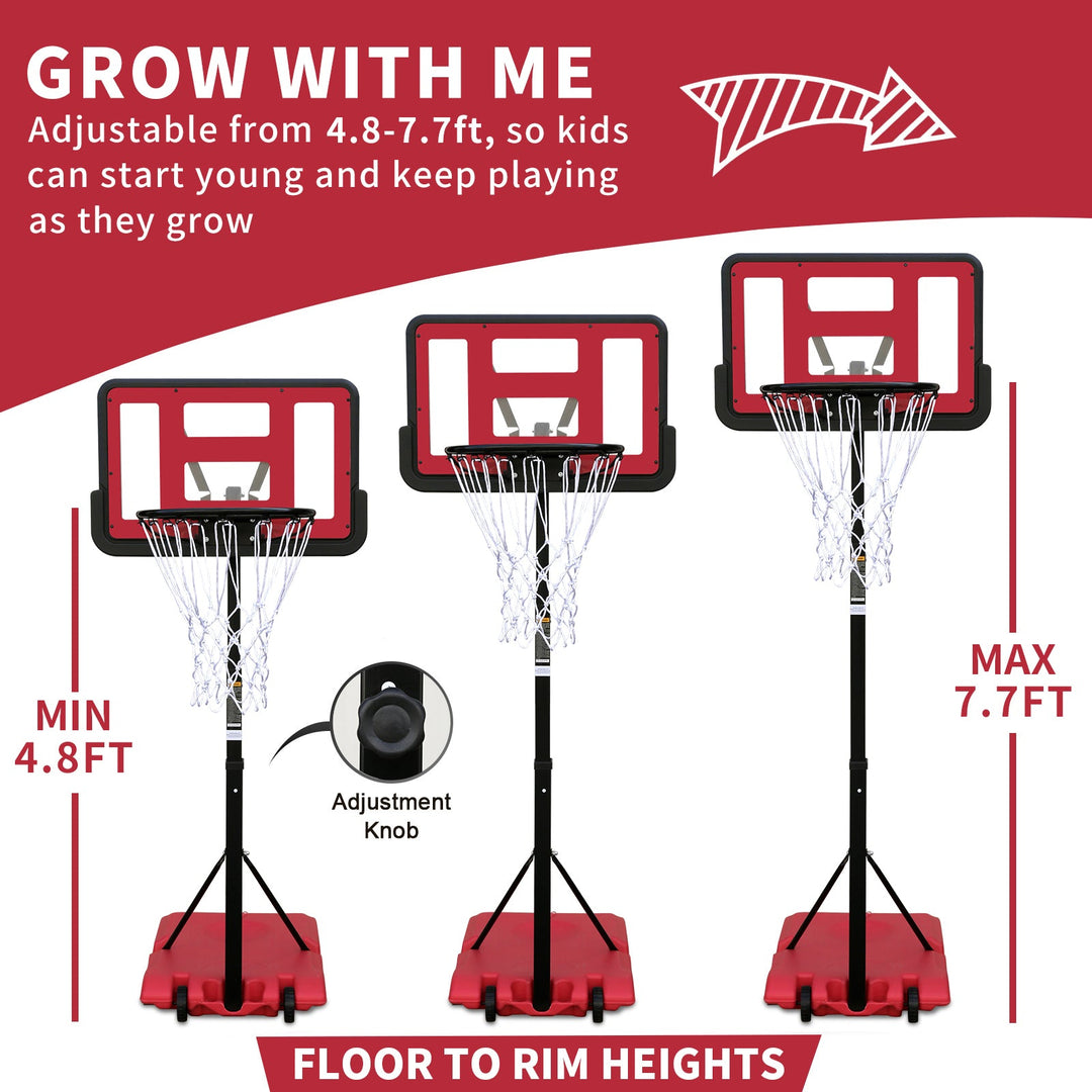 Use for Outdoor Height Adjustable 4.8 to 7.7ft Basketball Hoop 28 Inch Backboard Portable Basketball Goal System with Stable Base and Wheels - Tenko Co., Ltd.