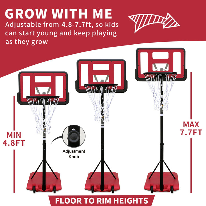 Use for Outdoor Height Adjustable 4.8 to 7.7ft Basketball Hoop 28 Inch Backboard Portable Basketball Goal System with Stable Base and Wheels - Tenko Co., Ltd.