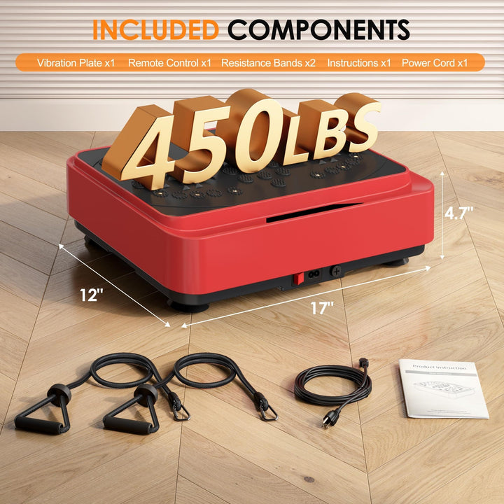 Vibration Plate Machine with Resistance Bands - 99 Speed Levels, 450LBS Capacity, Remote Control , Full Body Workout for Weight Loss & Lymphatic Drainage - Tenko Co., Ltd.