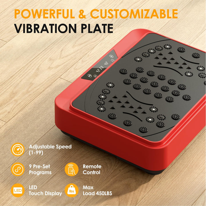 Vibration Plate Machine with Resistance Bands - 99 Speed Levels, 450LBS Capacity, Remote Control , Full Body Workout for Weight Loss & Lymphatic Drainage - Tenko Co., Ltd.
