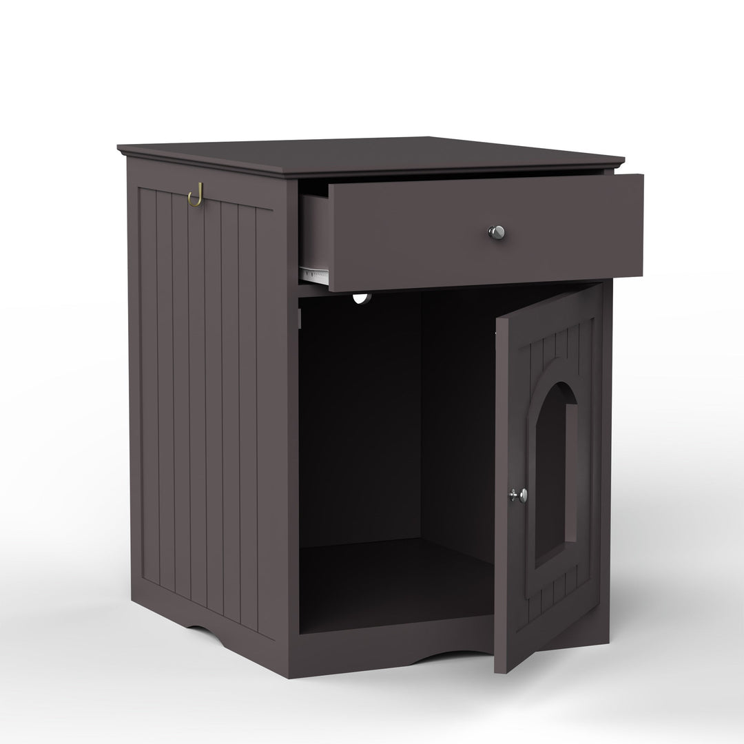 Wooden Pet House Cat Litter Box Enclosure with Drawer, Side Table, Indoor Pet Crate, Cat Home Nightstand (Brown) - Tenko Co., Ltd.