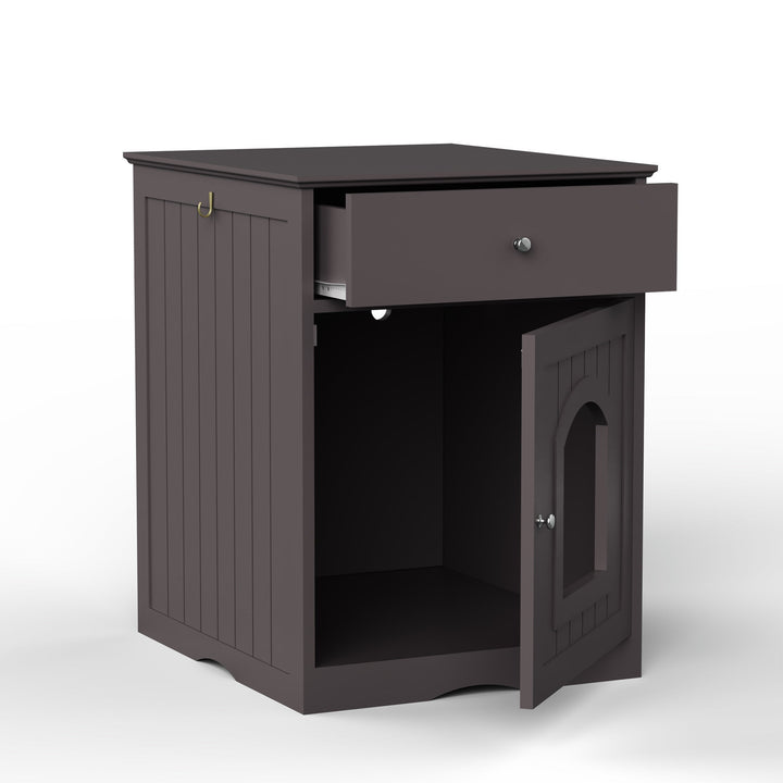 Wooden Pet House Cat Litter Box Enclosure with Drawer, Side Table, Indoor Pet Crate, Cat Home Nightstand (Brown) - Tenko Co., Ltd.