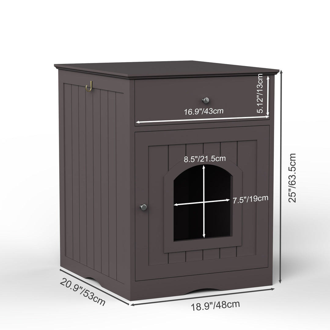 Wooden Pet House Cat Litter Box Enclosure with Drawer, Side Table, Indoor Pet Crate, Cat Home Nightstand (Brown) - Tenko Co., Ltd.