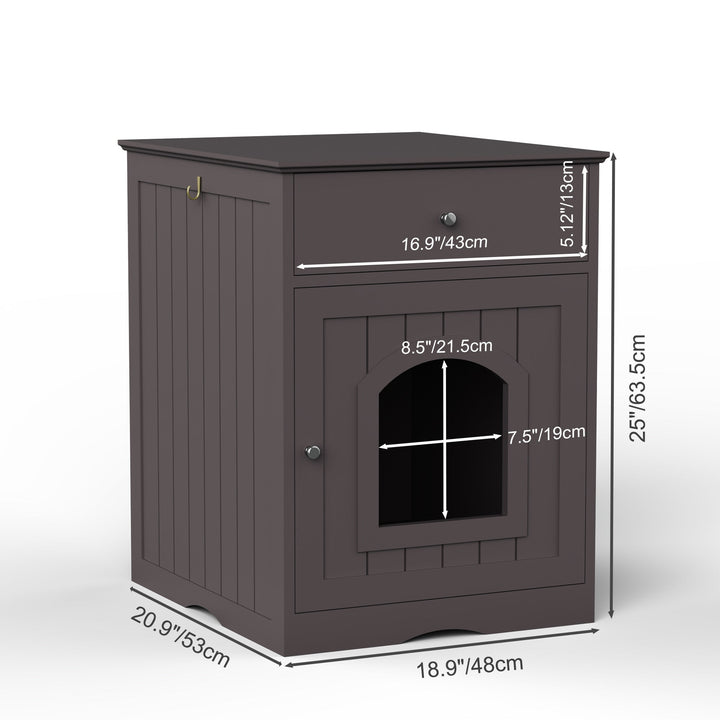 Wooden Pet House Cat Litter Box Enclosure with Drawer, Side Table, Indoor Pet Crate, Cat Home Nightstand (Brown) - Tenko Co., Ltd.