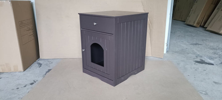 Wooden Pet House Cat Litter Box Enclosure with Drawer, Side Table, Indoor Pet Crate, Cat Home Nightstand (Brown) - Tenko Co., Ltd.