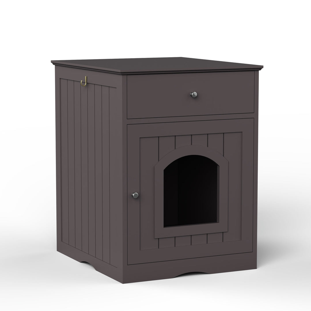 Wooden Pet House Cat Litter Box Enclosure with Drawer, Side Table, Indoor Pet Crate, Cat Home Nightstand (Brown) - Tenko Co., Ltd.