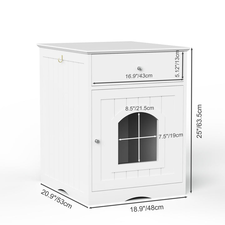 Wooden Pet House Cat Litter Box Enclosure with Drawer, Side Table, Indoor Pet Crate, Cat Home Nightstand (White) - Tenko Co., Ltd.